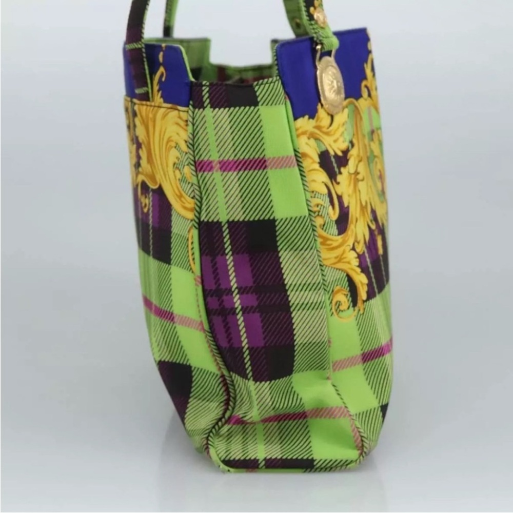 Versace Green and Blue Plaid Tote Bag - Picture 6 of 11